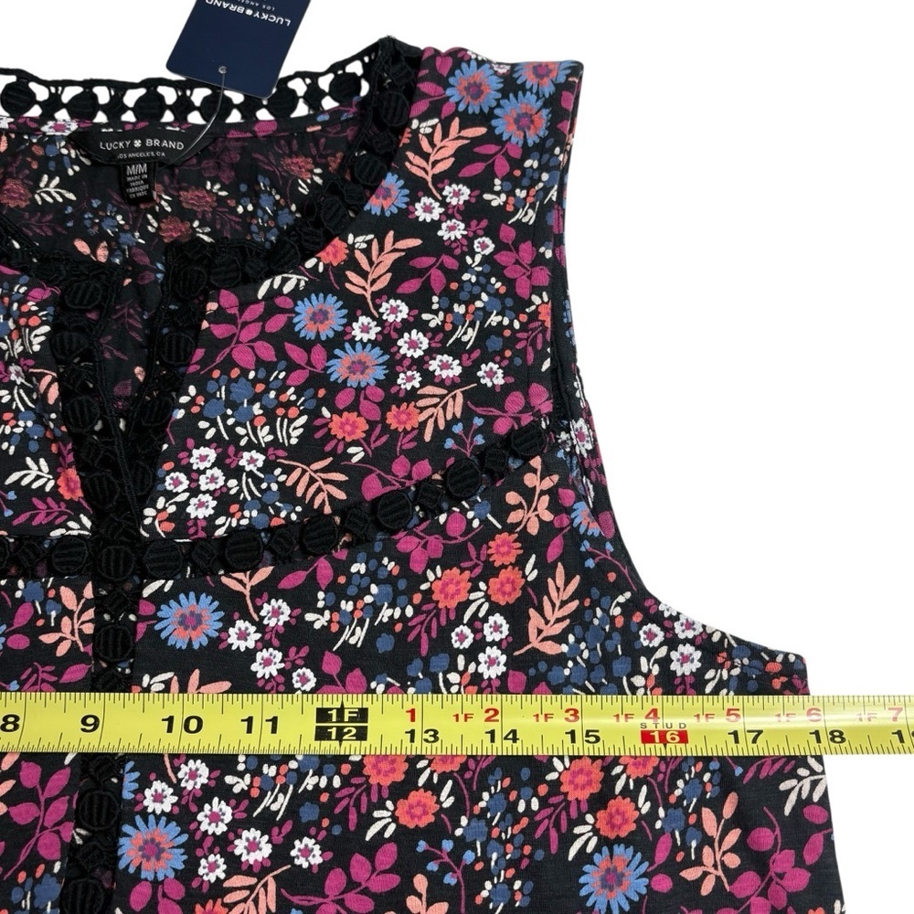 Lucky Brand Sleeveless Floral Top Size M Pullover Lace Accents Multicolor NEW - Picture 5 of 13